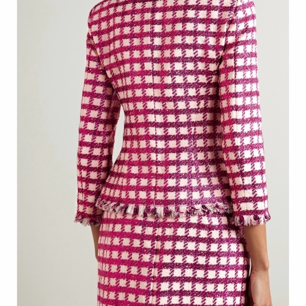 Oscar de la Renta Dark Pink and Cream Checkered Blazer - Picture 10 of 11
